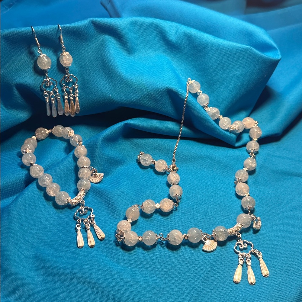3 Piece Silver/Baby Blue with Charms Jewelry Set